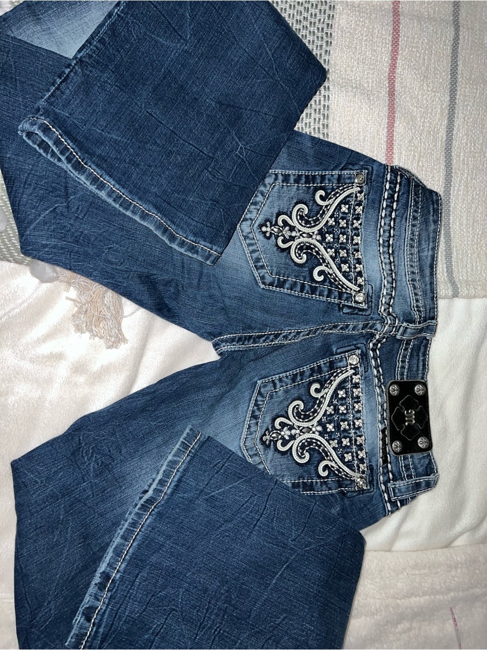 Miss Me Dark Blue Embroidered Boot Cut Jeans